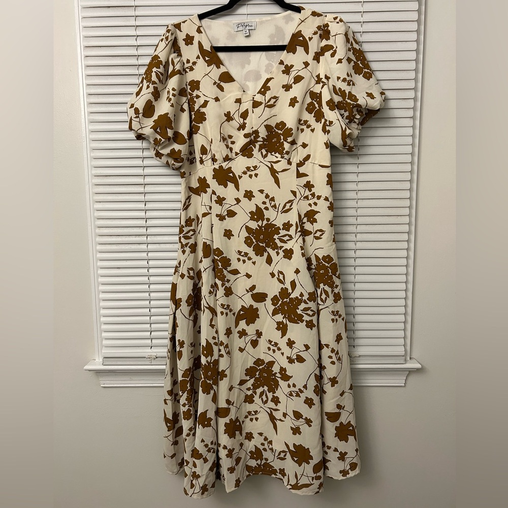 Polagram modest floral midi v neck dress women’s size Med